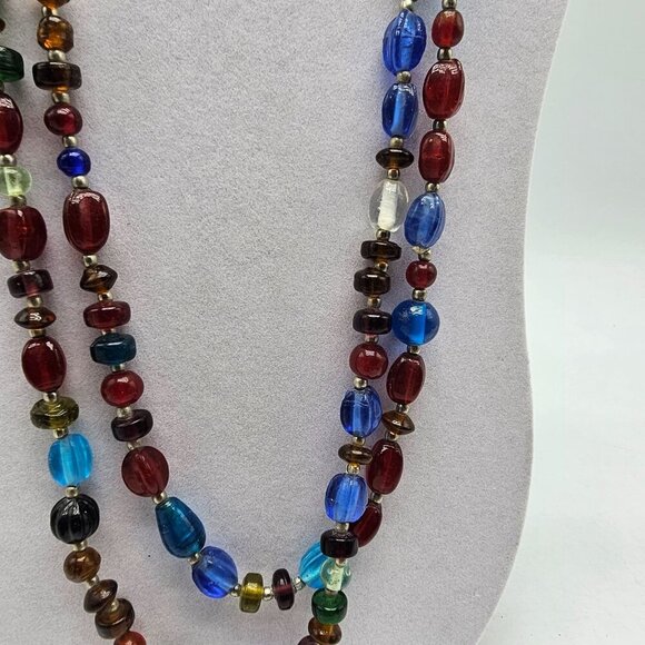 Abstract Boho Multicolor Beaded Necklace With Glass Beads Metal Accents - Picture 3 of 8
